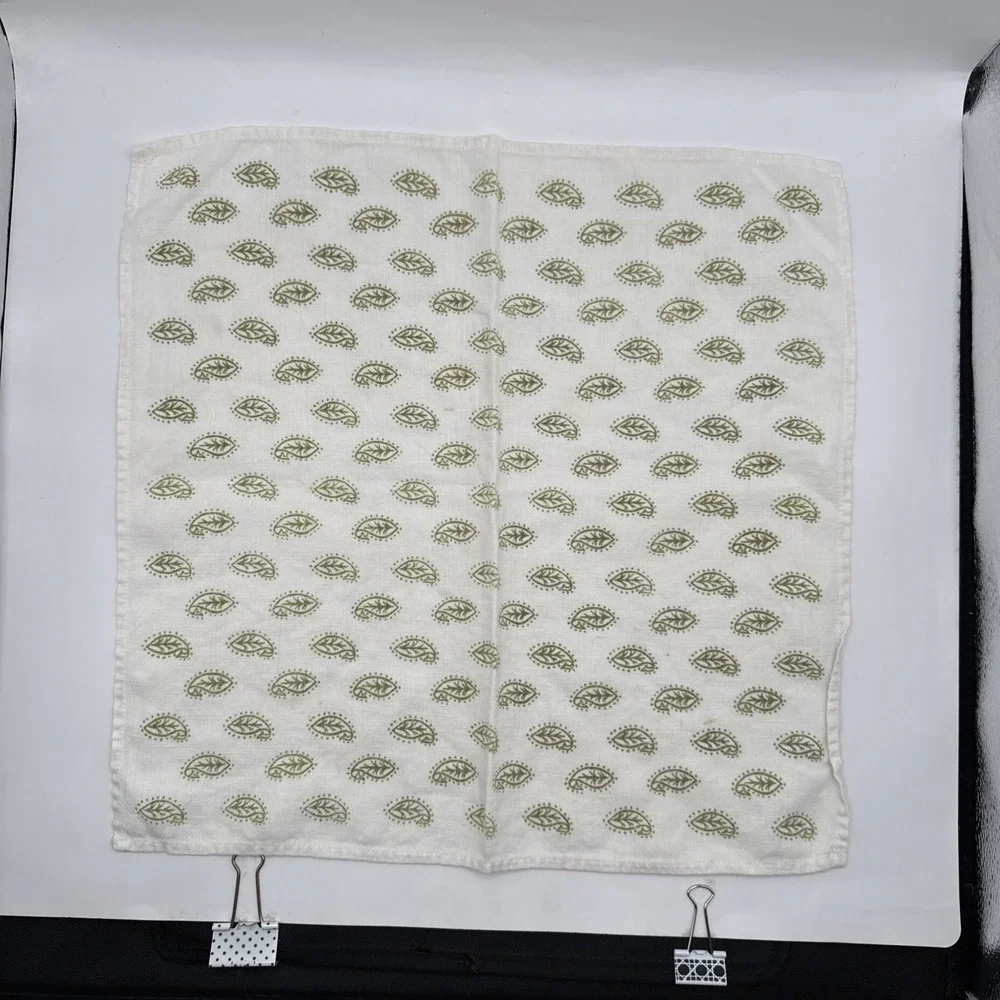 Lot of 6 White Hand Towels Cloth Napkins Green Leaf Leaves‎